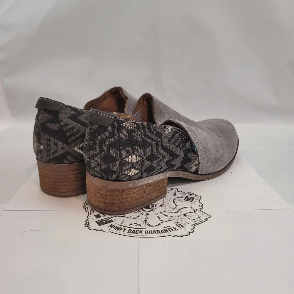 TOMS Deia Booties Womens 9 Grey Suede Woven Textile Ankle Boots Slip On